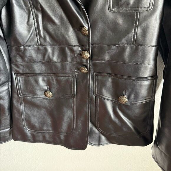 Steve Madden Women's Black Blazer Jacket Button Faux Leather Grunge Goth Medium - Picture 2 of 12